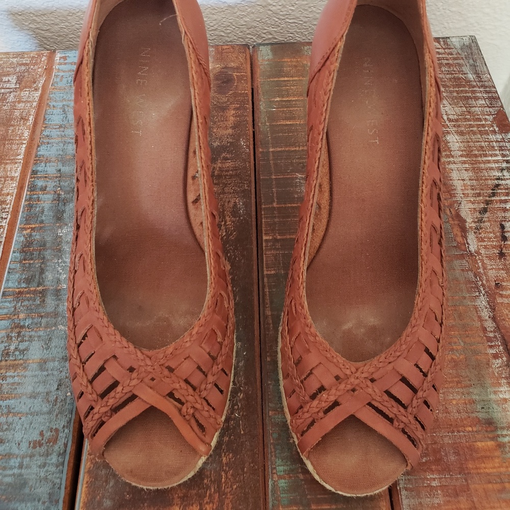 Tan Peep Toe Nine West Wedge 8.5